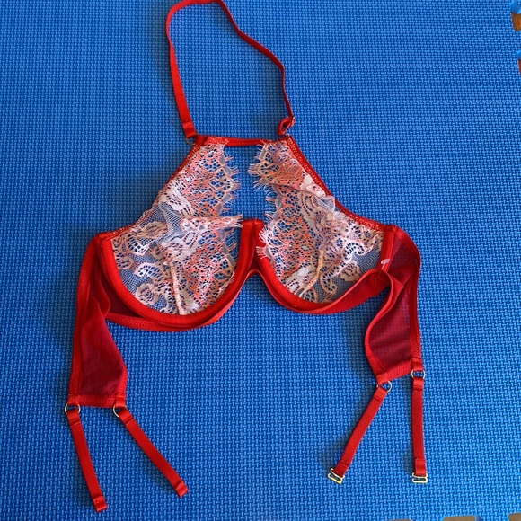 ❤️Red Lace Sexy 36 C/D ❤️Lingerie Bra Floral Transparent - Picture 6 of 11